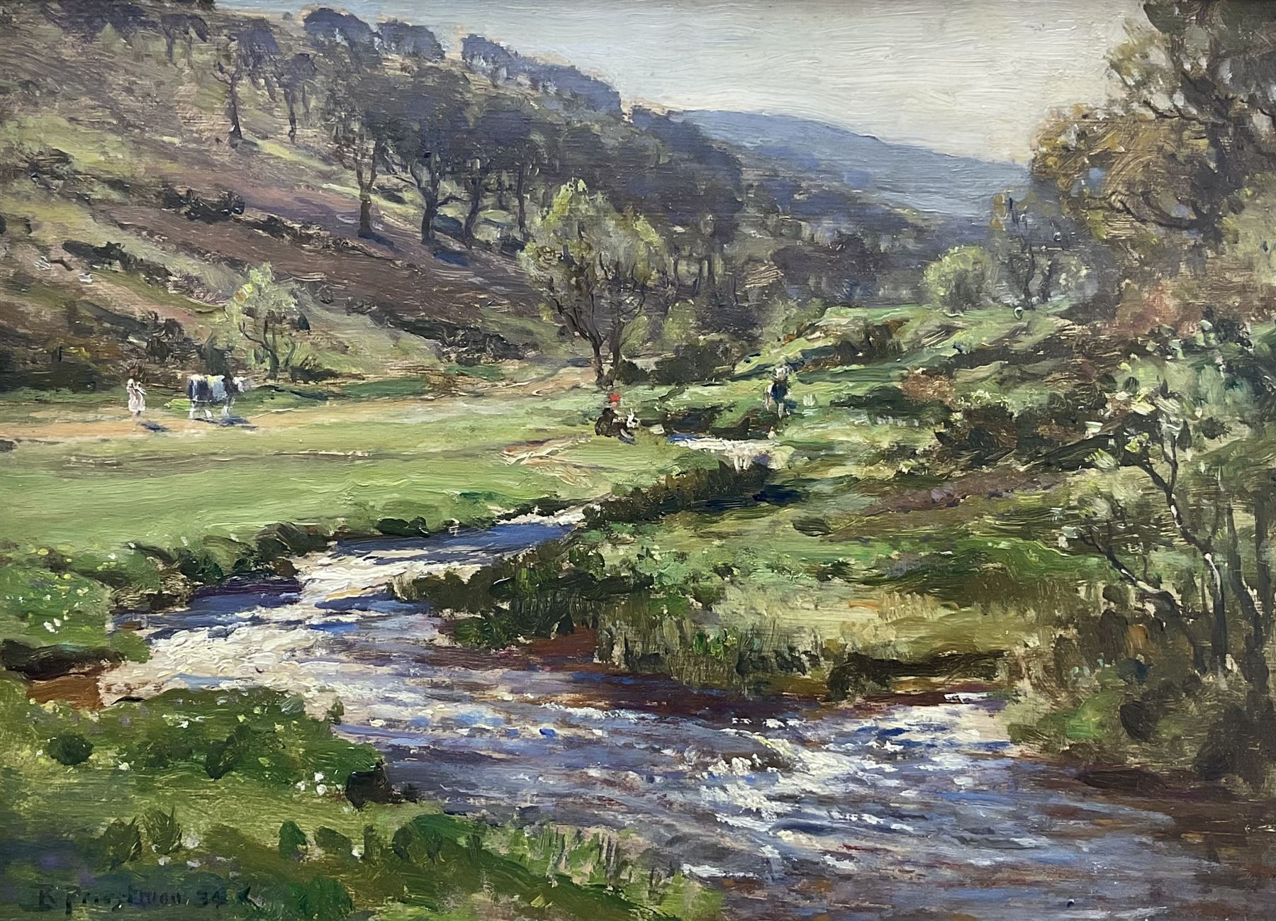 Bertram Priestman RA ROI NEAC (British 1868-1951): 'Springtime Somerset', oil on panel signed and dated '34, titled verso 25cm x 35cm
Provenance: with Mellors & Laing Galleries, Toronto, Canada, label verso