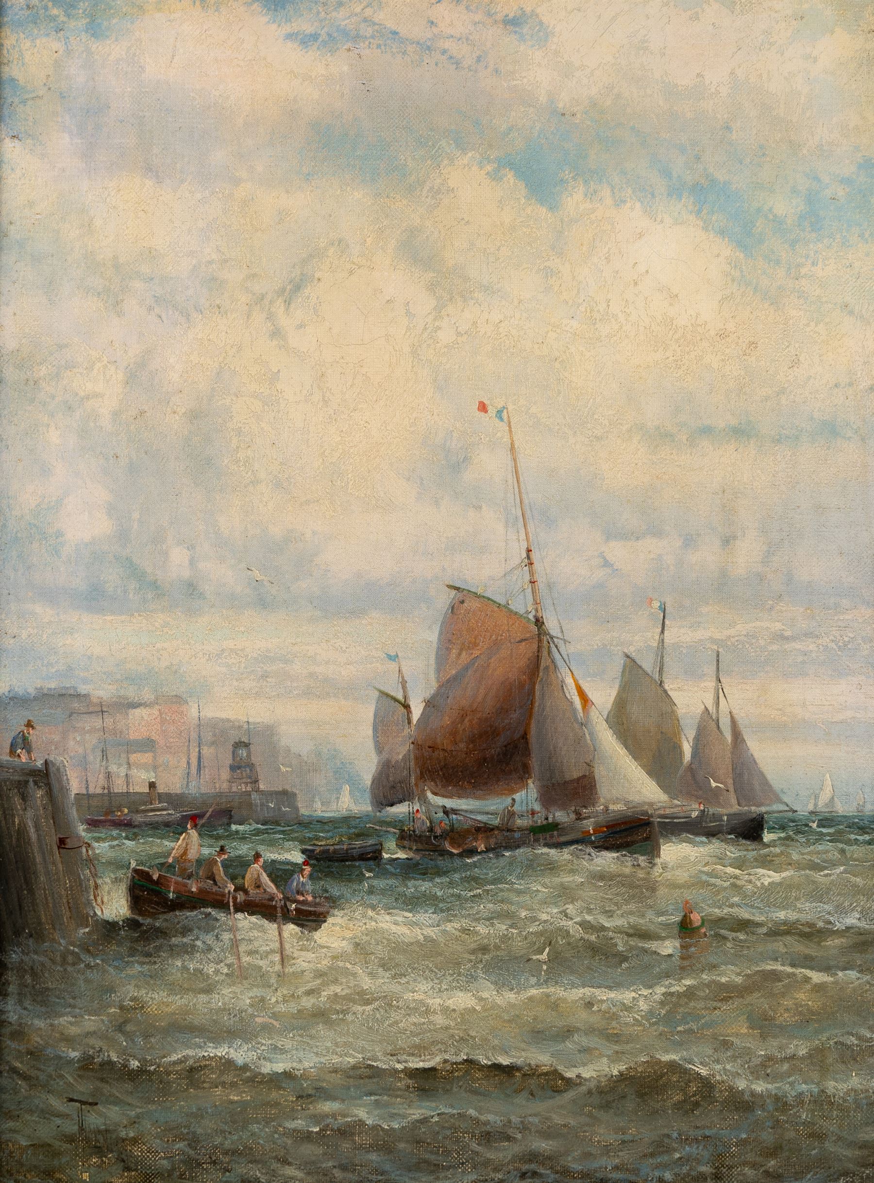William Anslow Thornley (British fl.1858-1898): 'French Fishing Boats Homeward Bound', oil on canvas signed, titled on the stretcher verso 39cm x 29cm