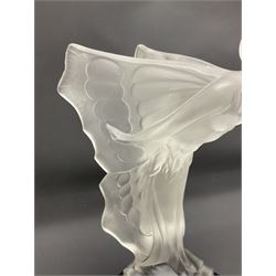 Desna night butterfly frosted glass figure, on polished black square base, H25cm