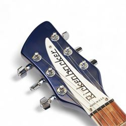 Rickenbacker model no. 360 six string electric guitar, in midnight blue finish, serial no. 33793 made in USA, circa 2017, in Rickenbacker fitted hard case with plush black interior, guitar L100cm