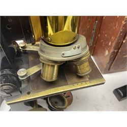 Three boxed microscopes, comprising Hawkslay & Sons Spencer Buffalo microscope no 68177, J Swift & Son microscope and R & J Back microscope no 30241