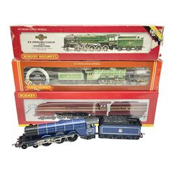 Hornby '00' gauge - Coronation Class 4-6-2 locomotive 'Duchess of Gloucester' No.6225 in LMS maroon; Class A1/A3 4-6-2 locomotive 'Flying Scotsman' No.4472 in LNER green; Class 9F 2-10-0 locomotive 'Evening Star' No.92220 in BR green; all boxed; and Class A1/A3 4-6-2 locomotive 'Prince Palatine' No.60052 in BR blue; unboxed (4)
