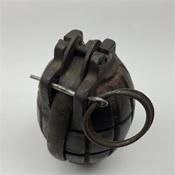 WW1 practice Mills bomb stamped 'A.L. & Co 1917 No.23 Mk.II' H10cm; and reproduction WW2 German stick grenade (2)