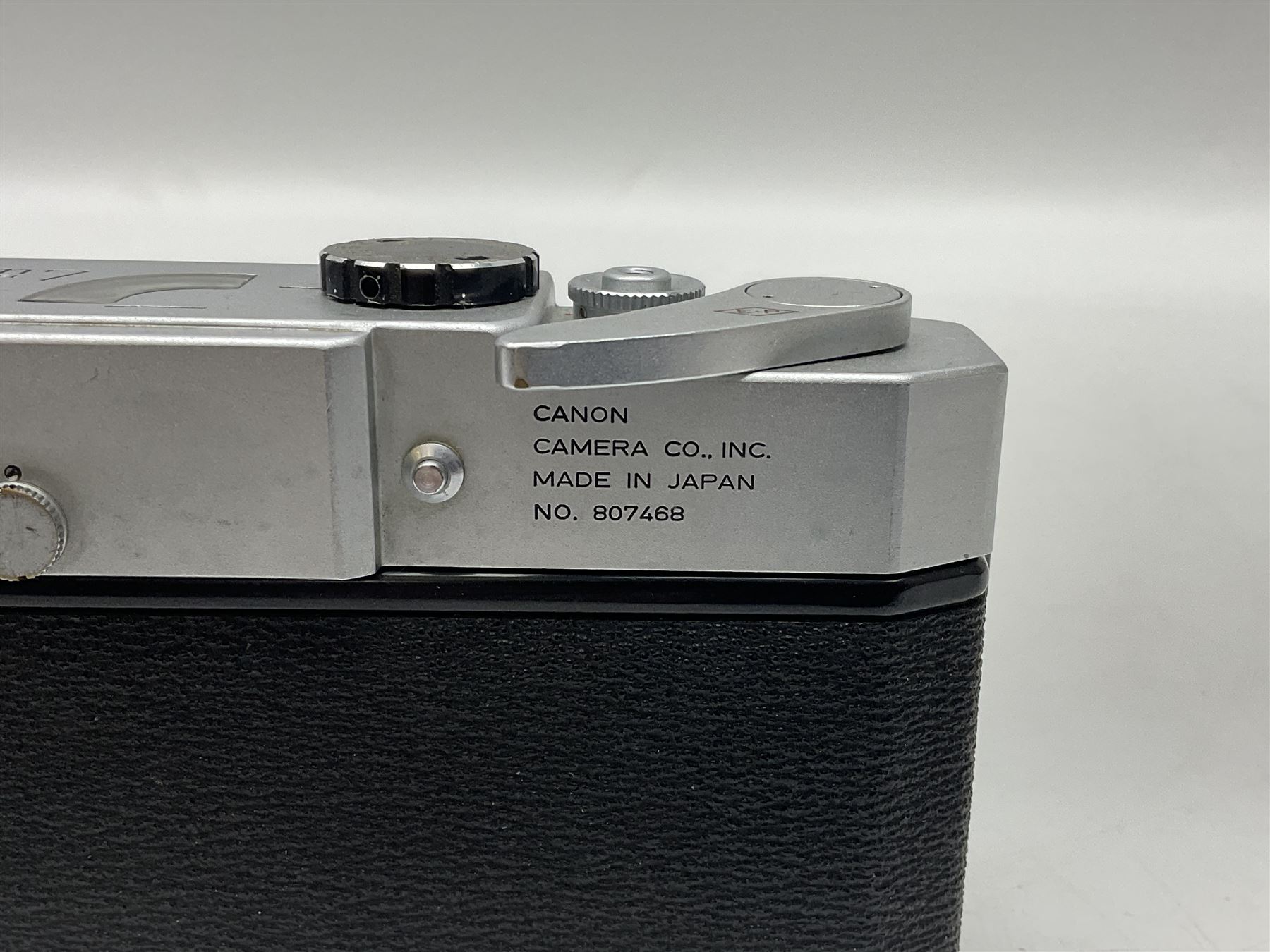 Canon 7 camera body, serial no. 807468, with 'Canon LTM/L39 50mm 1:1.2' lens, serial no. 39250