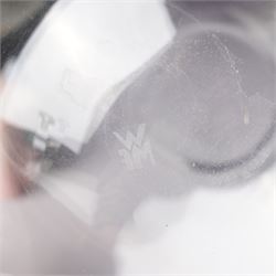 WMF glass decanter, designed by Jette Joop, on steel stand, boxed, H23cm; Tiffany & Co glass candlestick, marked to base, H18cm (2)