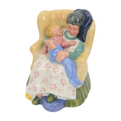 Six Royal Doulton figures including Teatime HN2255, A Stitch in Time HN2352, The Cup of Tea HN2322 etc 