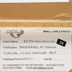 Keith Woodcock (British Contemporary): 'Battlebag - Coast Class Airship - Howden 1917', oil on board signed, artist's labels verso 24cm x 29cm 