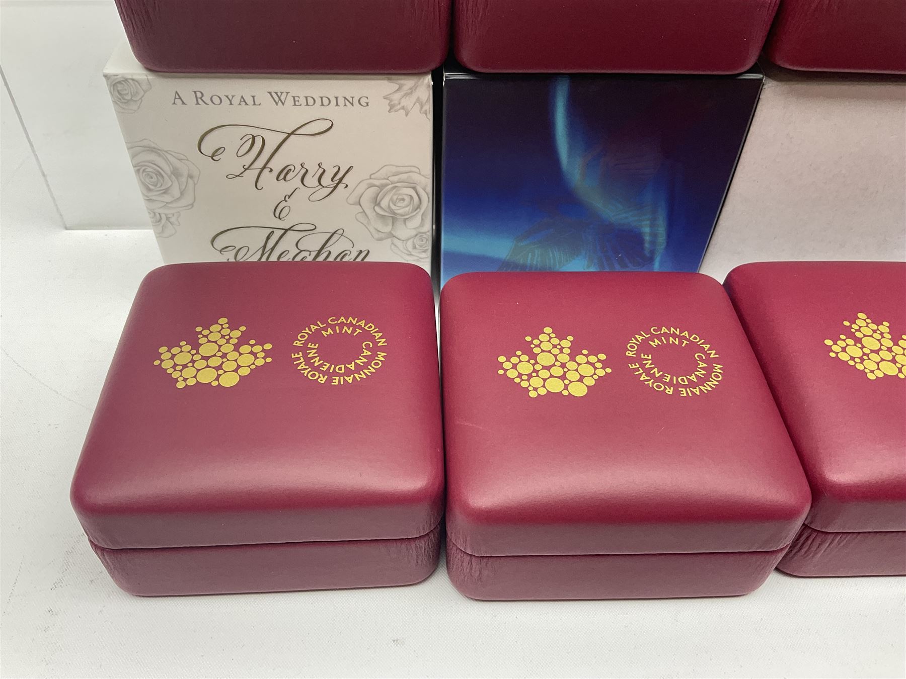 Eleven Royal Canadian Mint fine silver twenty dollar coins, including 2016 'A Royal Tour', 2017 'A Platinum Celebration', 2018 'A Nation's Mettle The Dieppe Raid', 2019 'Give Peace A Chance 50th Anniversary' etc, all cased with certificates