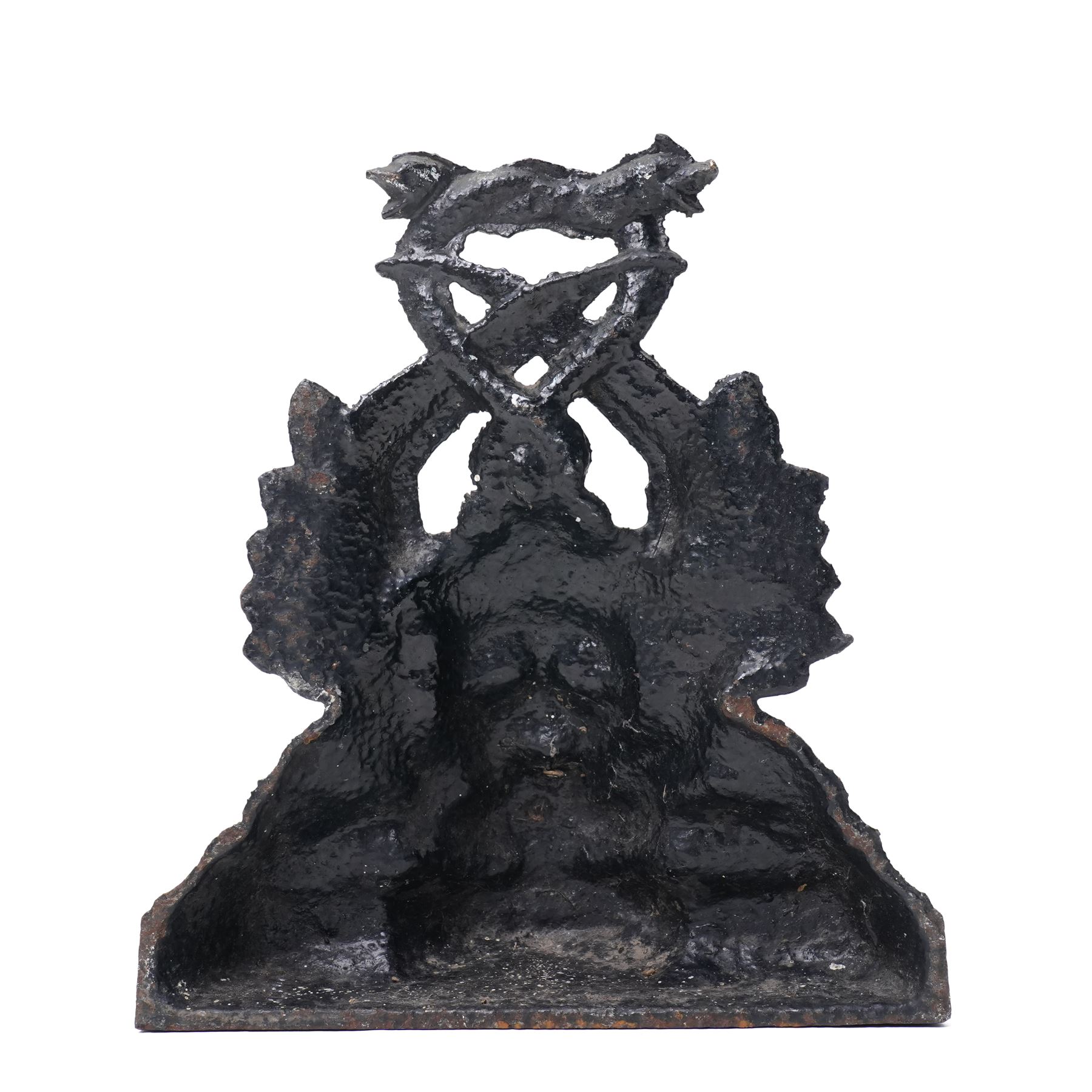 Victorian painted cast iron door porter, cast with a Medusa head and entwined serpents, H27cm