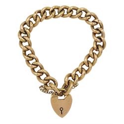 Early 20th century 9ct rose gold curb link bracelet, with heart locket clasp