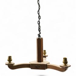 Acornman - oak three branch pendant light fitting, with carved acorn signature, by Alan Gr...