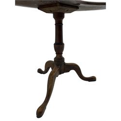 George III mahogany tripod side table, kidney-shaped top on ring turned vasiform pedestal with three splayed supports with pad feet 