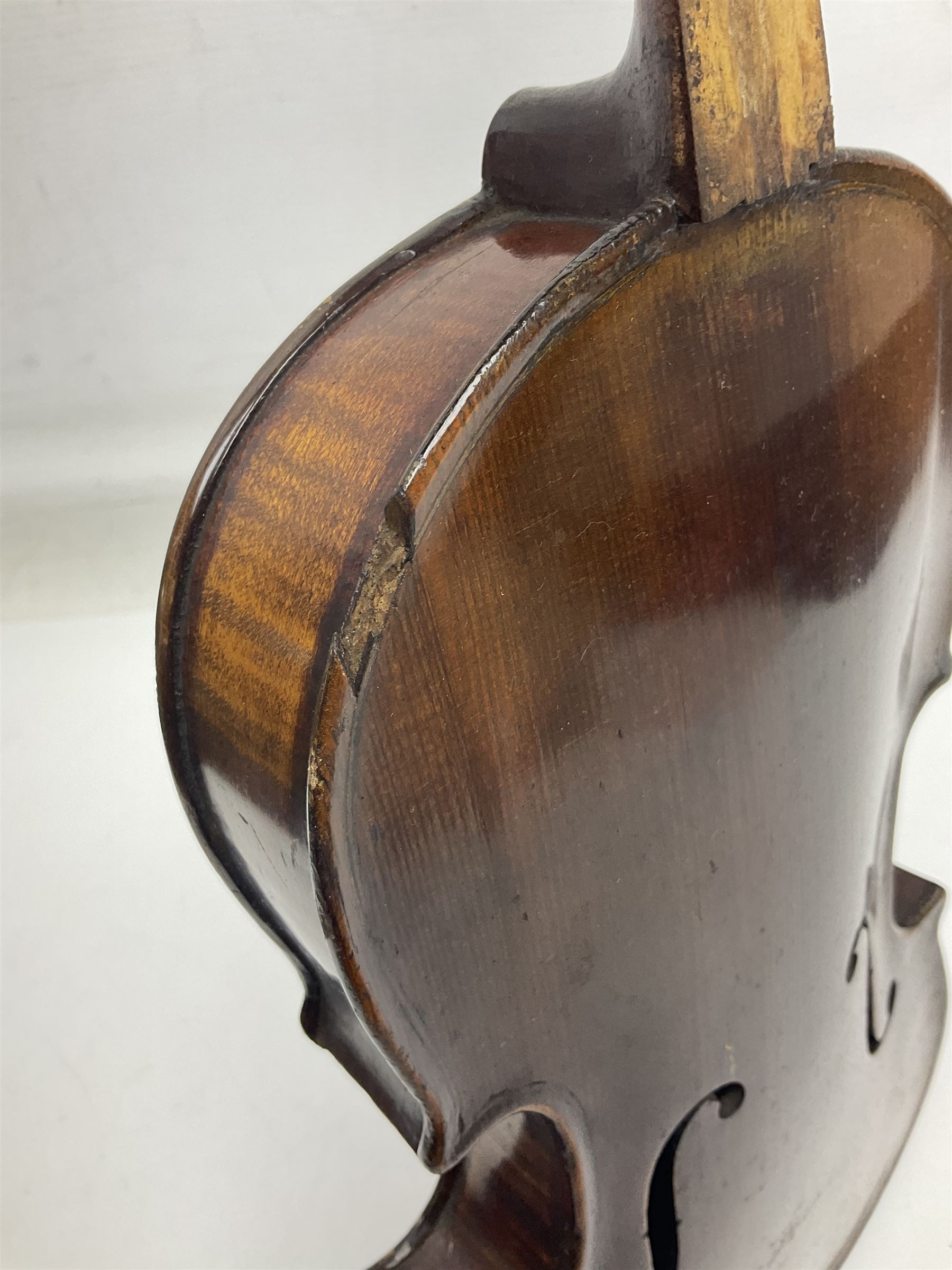 German trade violin c1900 stamped PAGANINI with 35.5cm two-piece maple back and ribs and spruce top L58.5cm overall; in carrying case; and another German trade violin for spares or repair; in carrying case (2)
