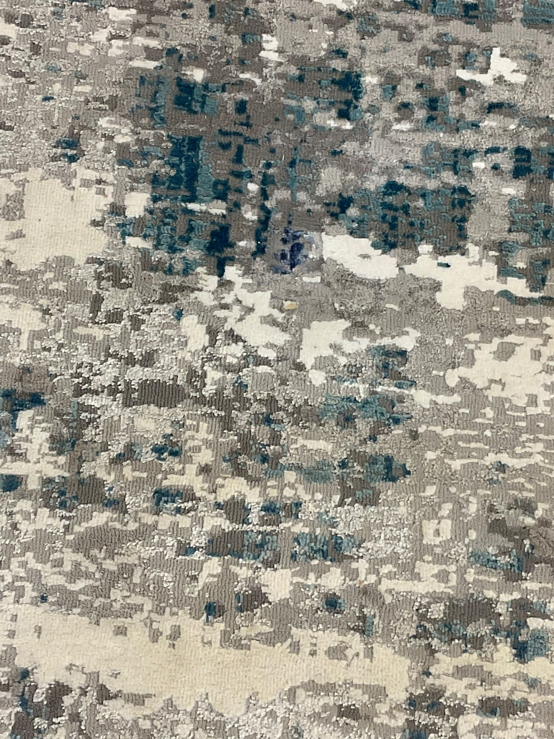 Contemporary abstract rug in blue and grey shades 