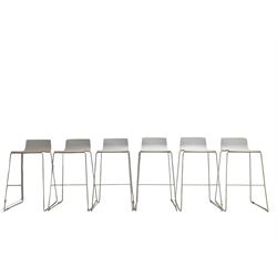 Elite - set six stacking white finish bar stools, raised on white painted metal supports
