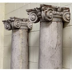 Set of four carved and painted pine Ionic columns, 19th century. H200cm, w47cm.  - COLLECTION BY APPOINTMENT FROM: The White House, Thirsk Road, Easingwold, York, YO61 3NF - CALL 01723 507111 TO ARRANGE
