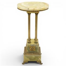 Neoclassical onyx and brass jardinière or plant stand, circular onyx top over an acanthus ...