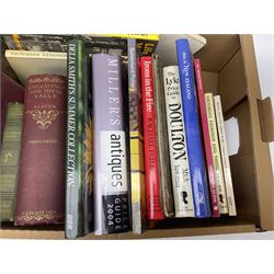 Collection of reference books, to include Miller's antique guide 2004, The Rockingham Pottery, A History of Hallmarks and other books, in two boxes 
