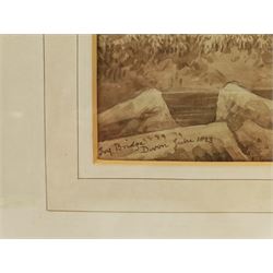 J Brown (British 19th century): 'Ivy Bridge Near Plymouth', monochrome watercolour signed and dated 1823, 29cm x 39cm