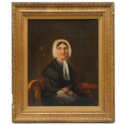 English School (19th century): Portrait of a Victorian Lady Wearing a Bonnet, oil on canvas laid on to board unsigned 32.5cm x 26.5cm