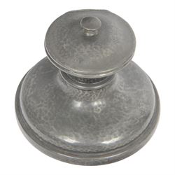 Liberty Tudric pewter ink well, the hinged lid opening to reveal original bakelite liner, stamped marks to base Tudric English Pewter Liberty & Co 01135