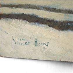 William Burns (Northern British 1923-2010): 'Derbyshire Winter - Higger Tor', oil on board signed, inscribed verso 45cm x 61cm (unframed)