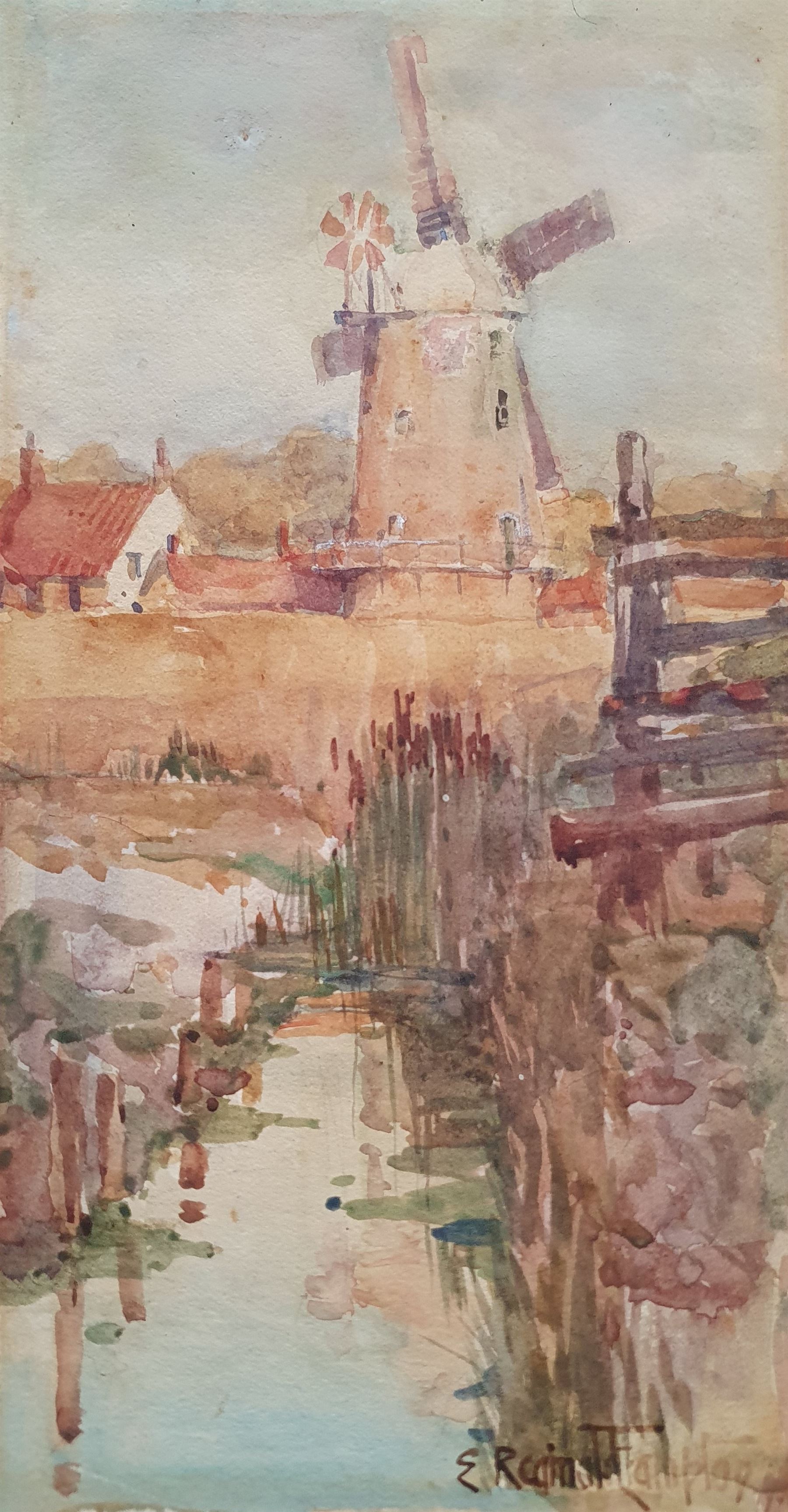 Edward Reginald Frampton (British 1870-1923): ‘The Mill’, watercolour signed and dated 1900, titled verso 27cm x 14cm