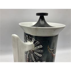 Susan Williams Ellis for Portmeirion 'Magic City' part coffee service, comprising five cups, six saucers, sugar bowl, milk jug and coffee pot
