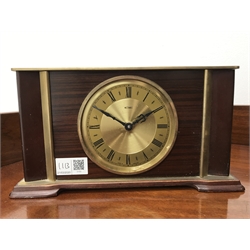  Edwardian inlaid mahogany mantel timepiece, two Schatz anniversary clocks in gilt metal cases and a 1970's Metamec mantel clock (4)   