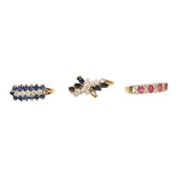 Three 9ct gold stone set rings, all hallmarked