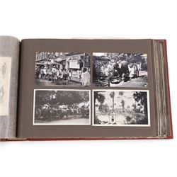 Two early to mid 20th century postcard albums, containing black and white and colour postcards, the first labelled Meine Reisen in Indien containing postcards of Arabia, India, Egypt, some personal photographs and newspaper clippings, of postcards, the second labelled Meine Reisen in England, containing mostly postcards of London, some greetings cards etc

