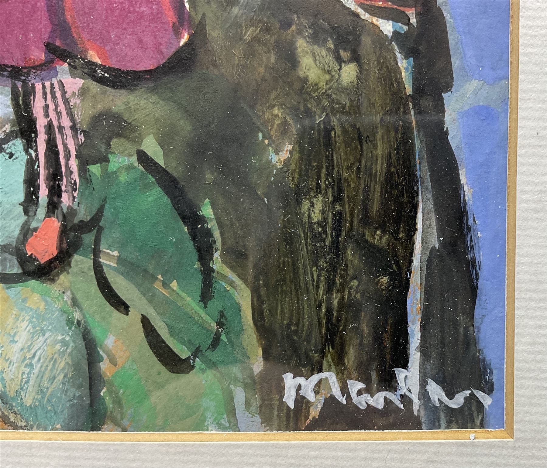 Donald Manson (Scottish 1948-): 'Flowers', gouache signed, artist's 'Renfrewshire' address label verso 14.5cm x 11.5cm
Provenance: with The Open Eye Gallery, Edinburgh, label verso 