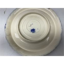 Quantity of blue and white ceramics to include Spode Italian pattern shallow bowl, Booths plate decorated with willow pattern, Wedgwood Jasperware tulip vase, T.G Green Cornish ware lidded storage jar, Delft style ceramics etc in two boxes