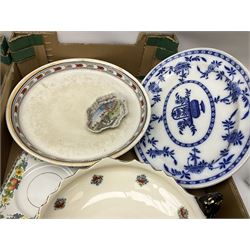 Large quantity of Victorian and later ceramics to include Spode Velamour twin handled vase, Bavaria Schumann Arzberg large circular stand and vase, Beswick Ware,  Spode, blue and white, Hanley and G Meakin, tea wares, figures, West German vase etc in six boxes