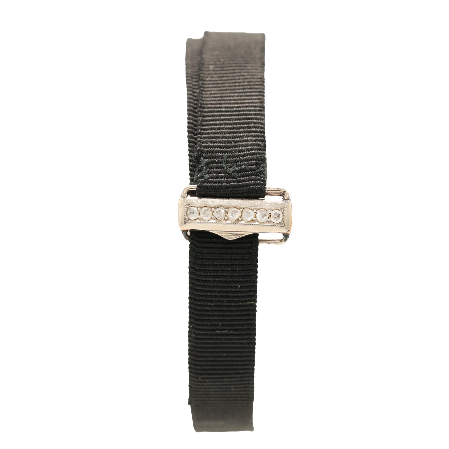 Art Deco French ladies platinum black onyx and diamond manual wind wristwatch, silvered / white dial with Arabic hour markers, old cut diamonds and onyx set bezel, diamond set lugs and crown, case No. 80639, hallmarked