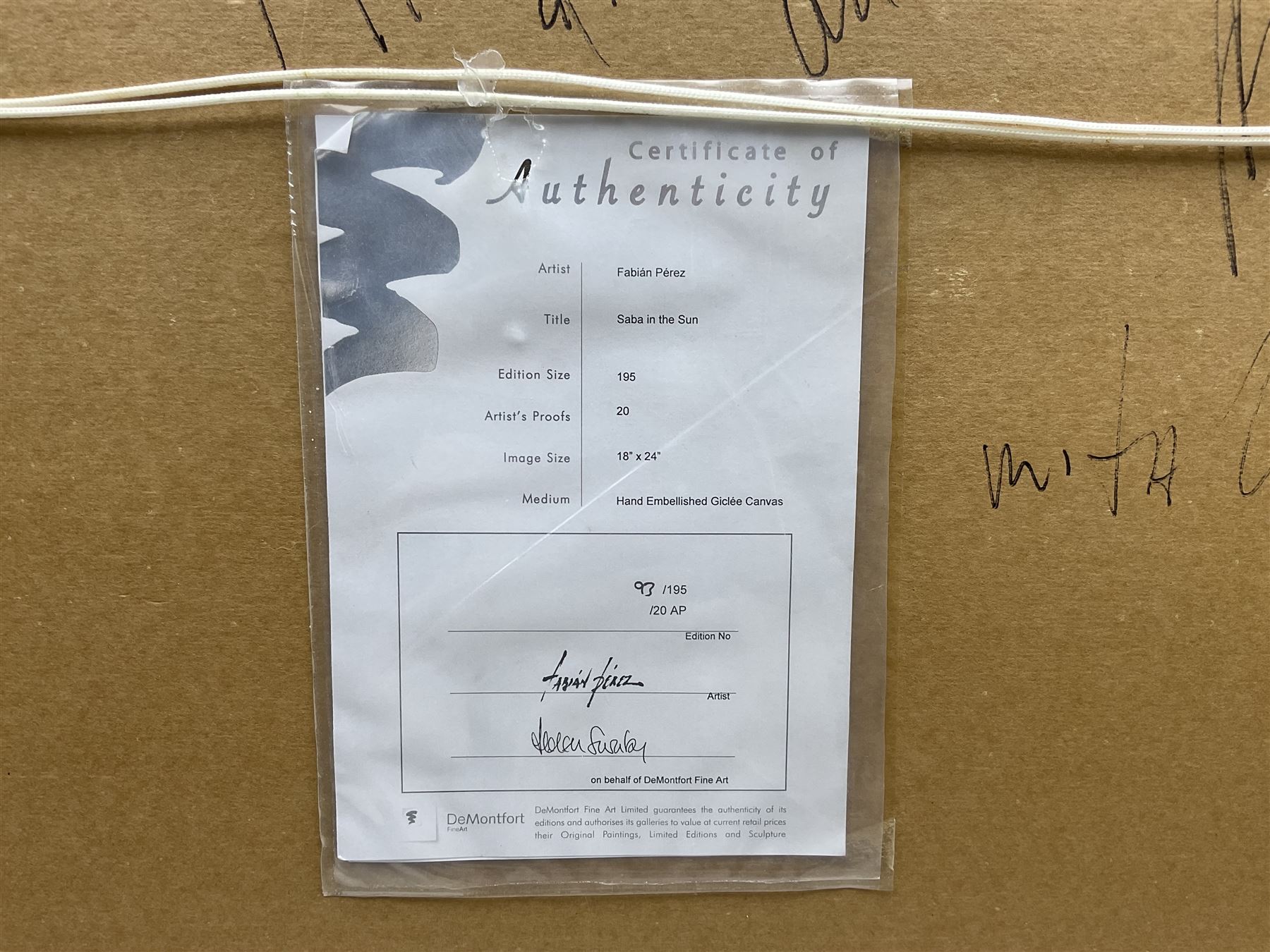 Fabian Perez (Argentinian 1967-): 'Saba in the Sun', embellished giclee print on canvas board signed and numbered 93/195, inscribed verso with DeMontfort Fine Art certificate of authenticity 45cm x 60cm