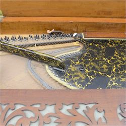 John Broadwood & Sons- Mid-19th century square piano in a light mahogany case serial No 57168 (1840), with four taper turned legs on castors and conforming sustaining pedal, with a 6 octave compass F1-G6 with 63 ivory and ebony keys, makers name with brass inlay and silk backed fretwork above the keys, recently restored action with new hammer heads, damper felts and strings, bi-strung with a steel brace and metal hitch pin plate with faux marbled decoration. 
This item has been registered for sale under section 10 of the APHA Ivory Act, Reference BS3HW755