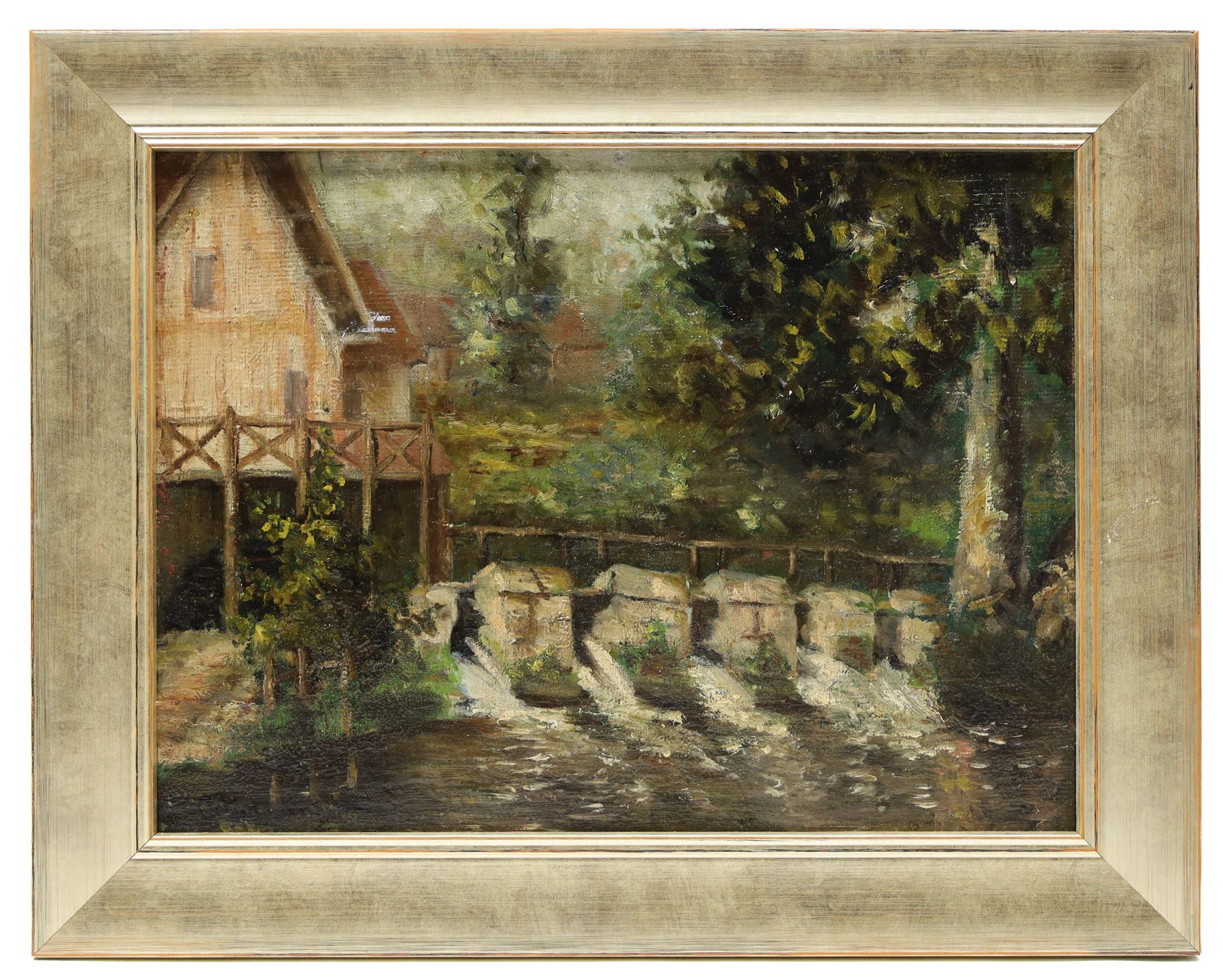 Louis Aston Knight (British 1873-1928): River Bank Cottages, oil on board signed 25cm x 33.5cm