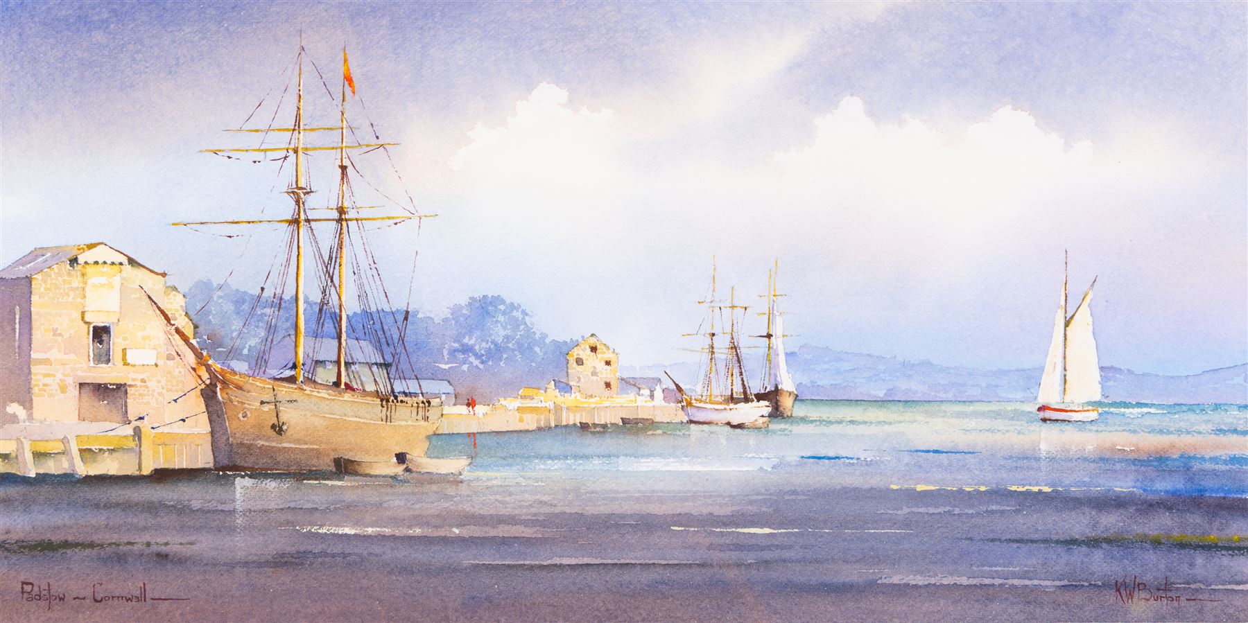 Kenneth W Burton (British 1946-): 'Padstow - Cornwall', watercolour signed and titled 16cm x 33cm