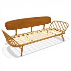 Lucian Ercolani for Ercol - 'Studio Couch' model no. 355, elm and beech framed, with loose tufted pink cushions