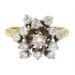 18ct gold round brilliant diamond cluster ring, London 1975, total diamond weight approx 0.40 carat