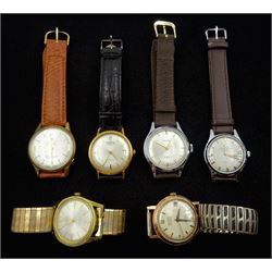 Six gentleman's automatic wristwatches including Jules Jungensen, Baume, Allaine, Trident, Chevy and Baronet