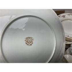 Collection of tea and dinner wares, to include Crown Clarence wares, two Maling cups and saucers, etc,  together with three Foley twin handled urns etc, in three boxes