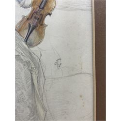 Joseph Walter West (British 1860-1933): Lady with Violin, watercolour and pencil signed with monogram 29cm x 22cm