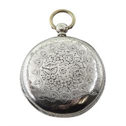 Victorian silver full hunter English lever fusee pocket watch, No. 31818, engraved balance cock with diamond endstone, white enamel dial with Roman numerals and subsidiary seconds dial, Fleur de Lys hands, engraved case by Henry Buckland, London 1868