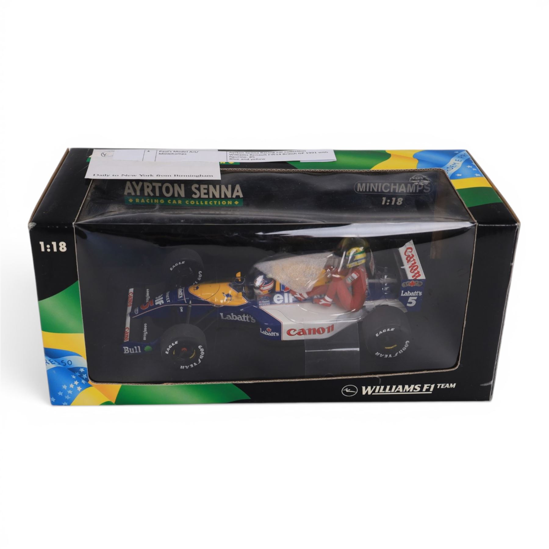 Minichamps 1:18 Maserati Tipo 61 Meadowdale SCCA National Race 1961 #6 car, together with Paul's Model Art Minichamps 1:18 Ayrton Senna Racing Car Collection British Grand Prix 1991 Williams Renault FW14 #5 car, both boxed (2)