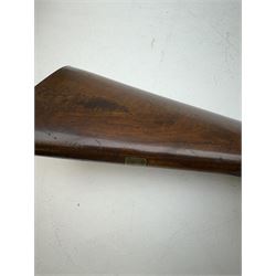 19th century Jones single barrel percussion fire shotgun, muzzle loader, walnut stock with chequered grip and engraved steel fitting marked Jones, the 68cm (27