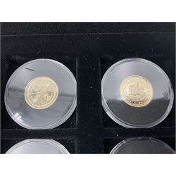 Sixteen hallmarked 9ct gold replica coins from 'The Historic Coins Of Great Britain Museum Gold Collection', housed in a Westminster display case, overall weight approximately 51.3 grams