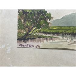 Yong Mun Sen (Malaysian 1896-1962): Coastal and Landscape Scenes with Houses, pair watercolours signed and indistinctly dated, 18.5cm x 27cm (2)