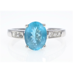Blue topaz and diamond white gold ring hallmarked 14ct